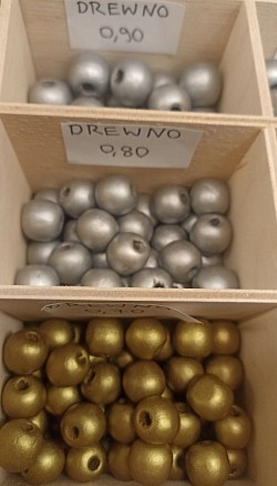 Koraliki drewniane złote i srebrne